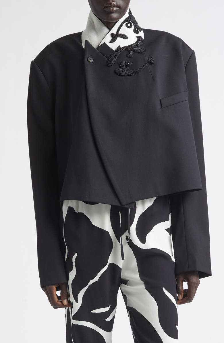 Dries Van Noten Bosea Crop Embroidered Wool Gabardine Jacket, Main, color, Black
