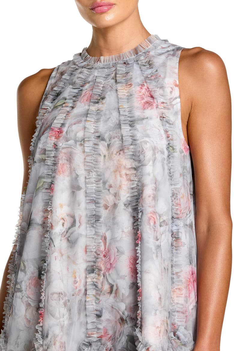 Floral Ruffle High Neck Midi Dress, Alternate, color, Pearl Grey