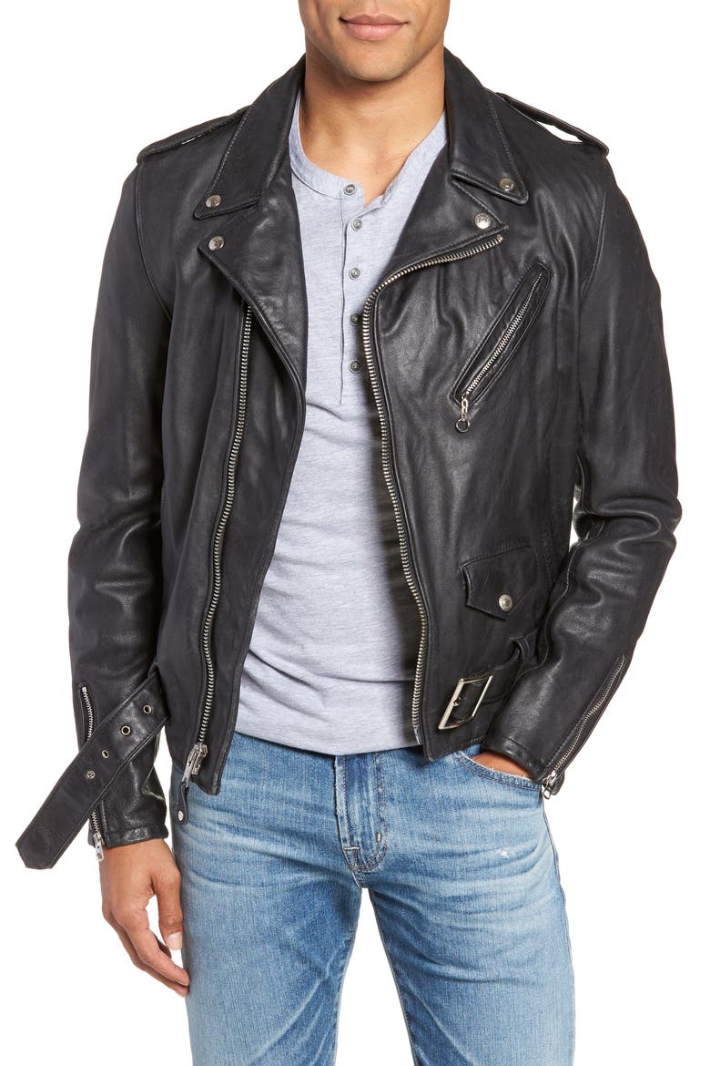 Hand Vintaged Cowhide Leather Motorcycle Jacket, Main, color, BLACK
