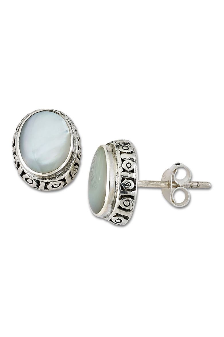 Sterling Silver Mother of Pearl Stud Earrings, Main, color, WHITE