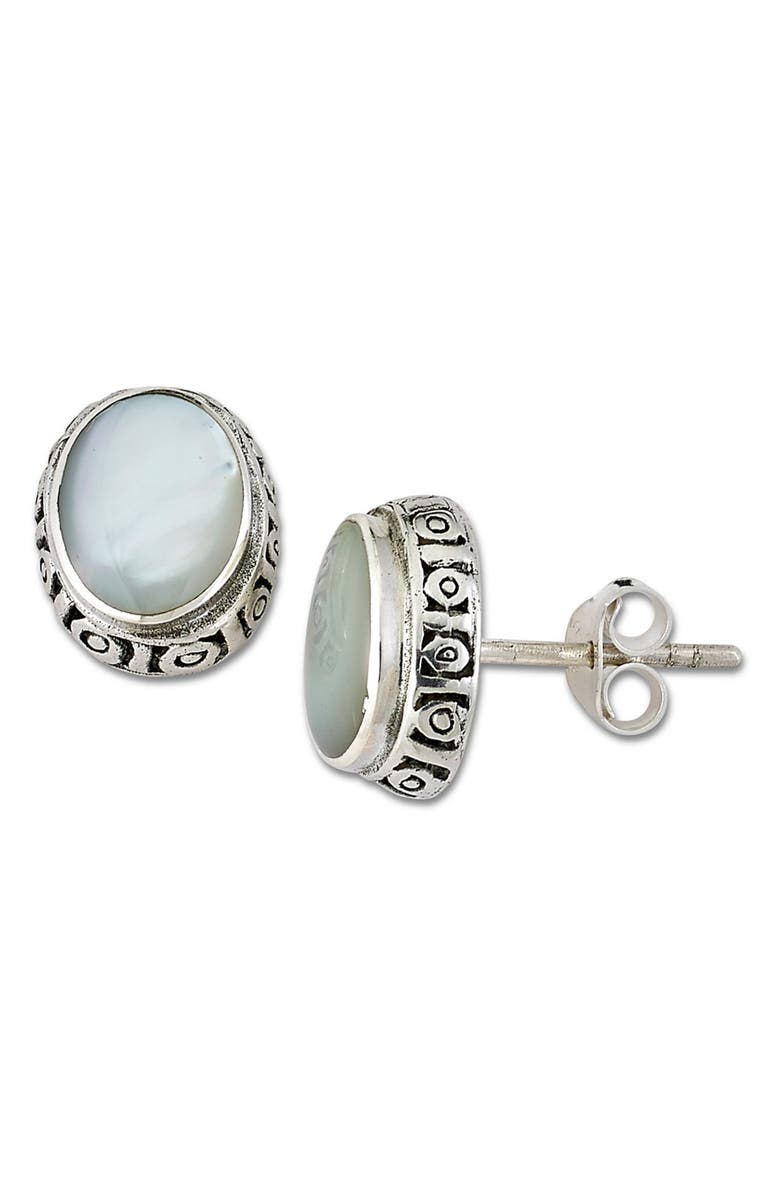 SAMUEL B. Sterling Silver Mother of Pearl Stud Earrings, Main, color,