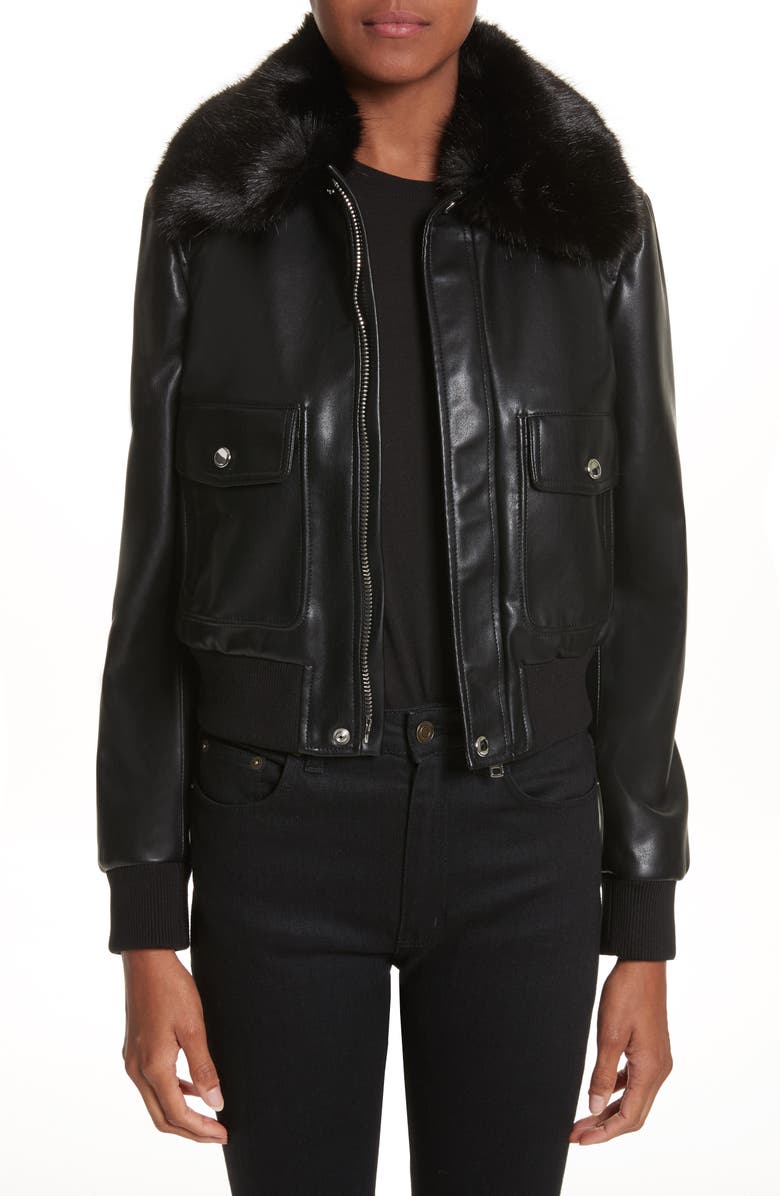 Givenchy Faux Leather Jacket with Faux Fur Collar, Main, color,