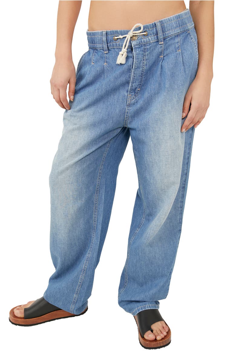 We the Free Luna Denim Tie Waist Pants, Main, color, STARDUST BLUE