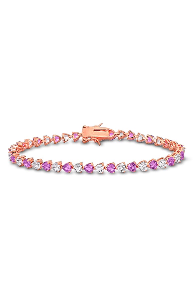 DELMAR Heart Cut Lab Created Pink Sapphire & White Sapphire Tennis Bracelet, Main, color, 