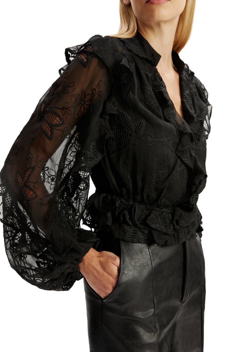 Bardot Embroidered Frill Top, Alternate, color, 