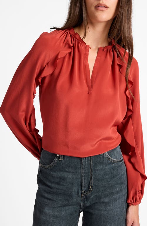 Santorelli Skyla Long Sleeve Ruffle Blouse In Brown
