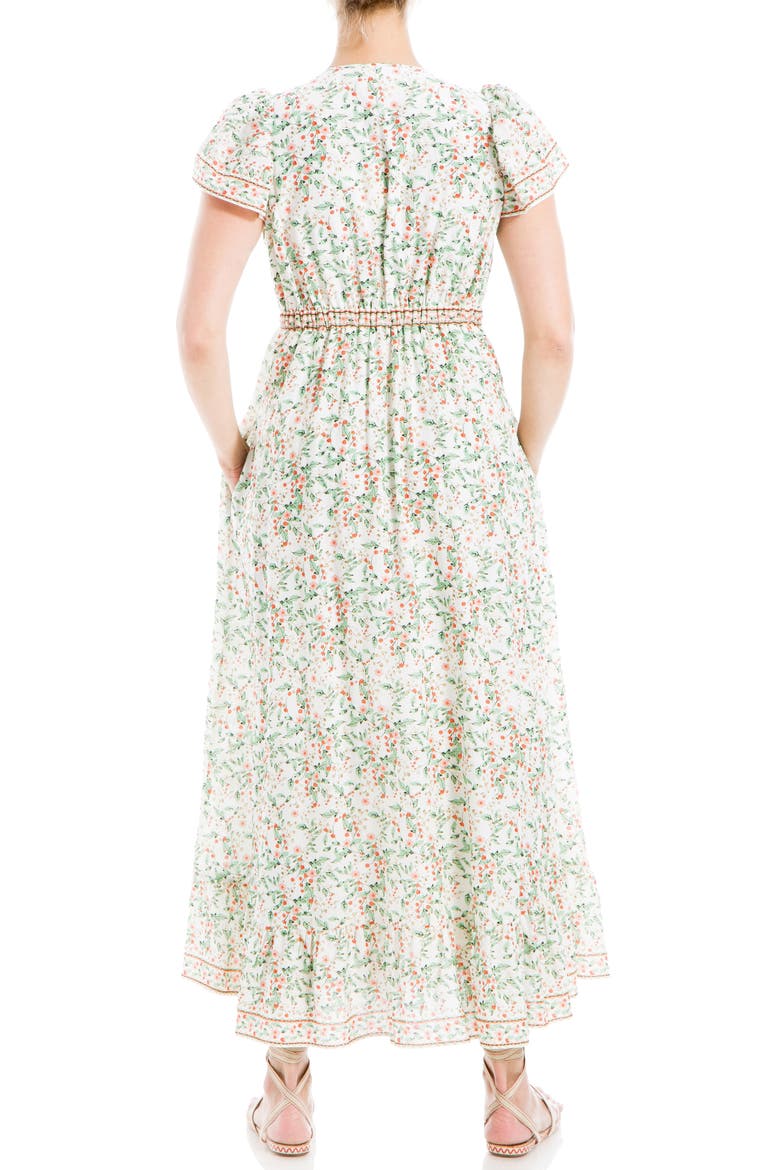 Floral Flutter Sleeve Maxi Dress, Alternate, color, CREAM