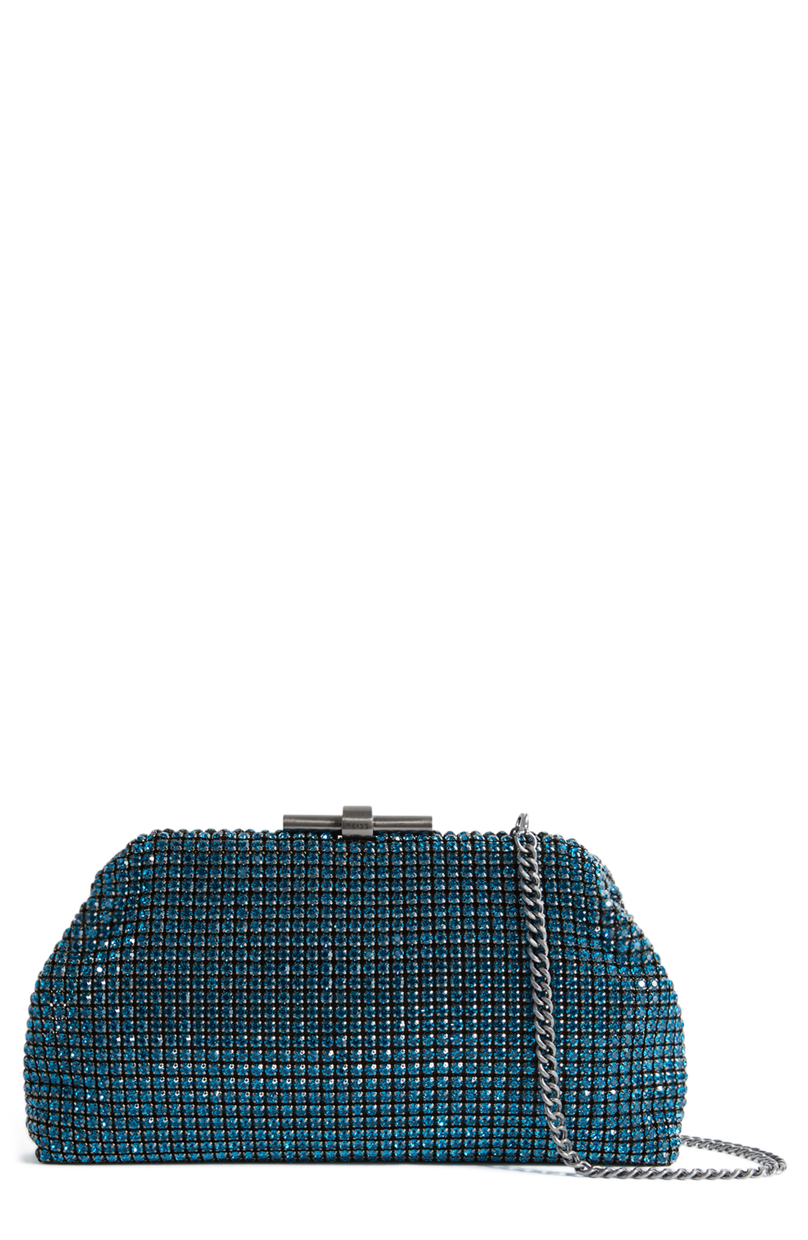 Adaline Crystal Embellished Clutch, Main, color, TEAL