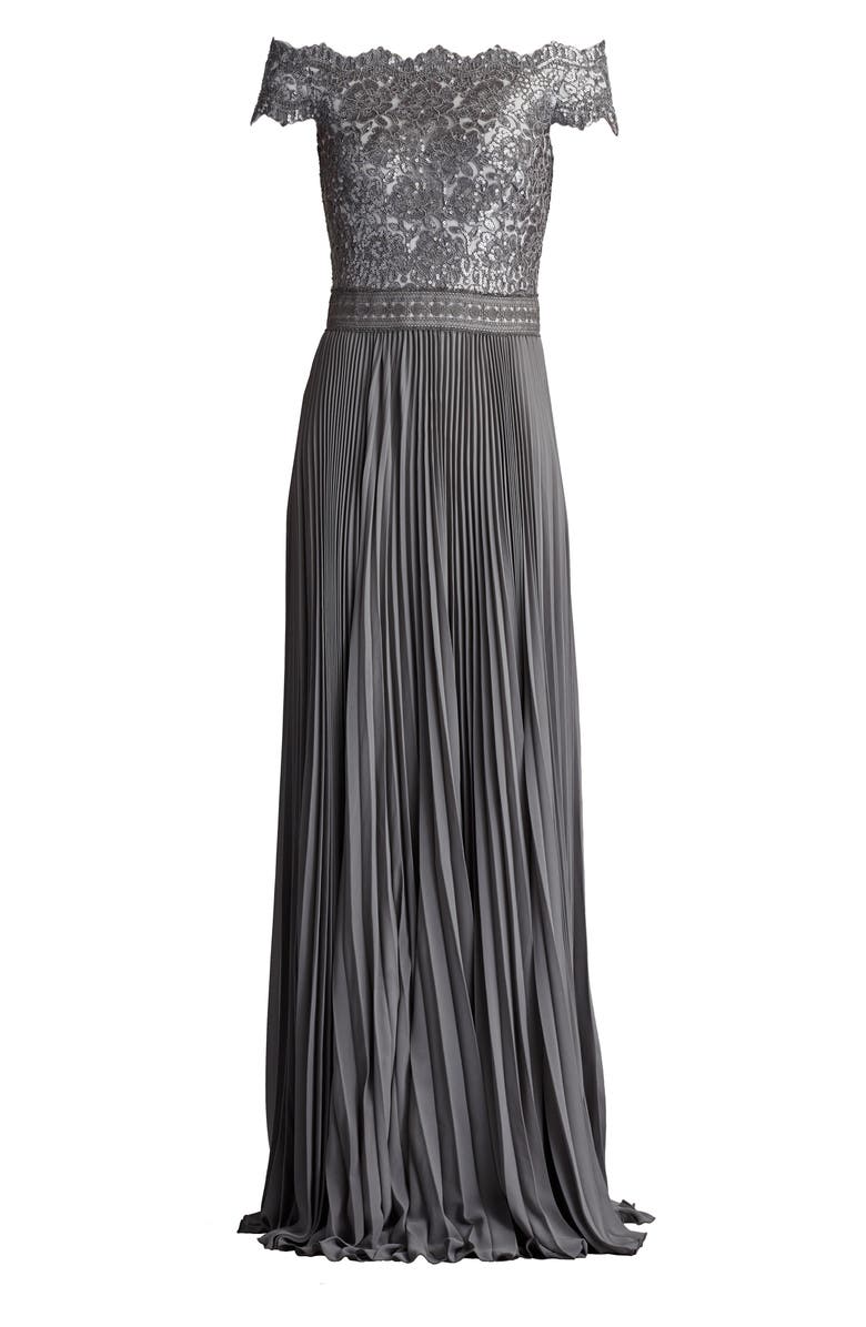 Tadashi Shoji Sequin Bodice Short Sleeve Gown, Alternate, color, Mist