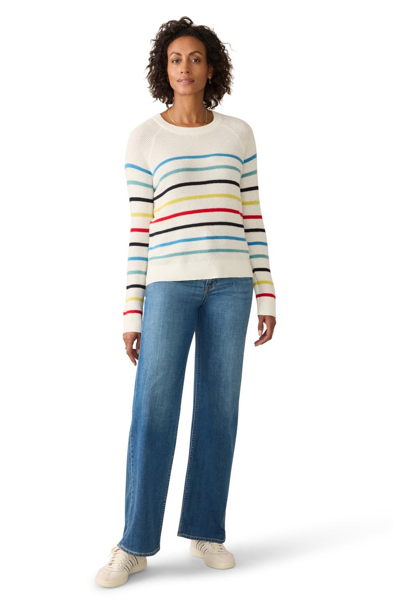 Faherty Throwback Waffle Knit Organic Cotton & Cashmere Blend Pullover, Alternate, color, Maribel Stripe
