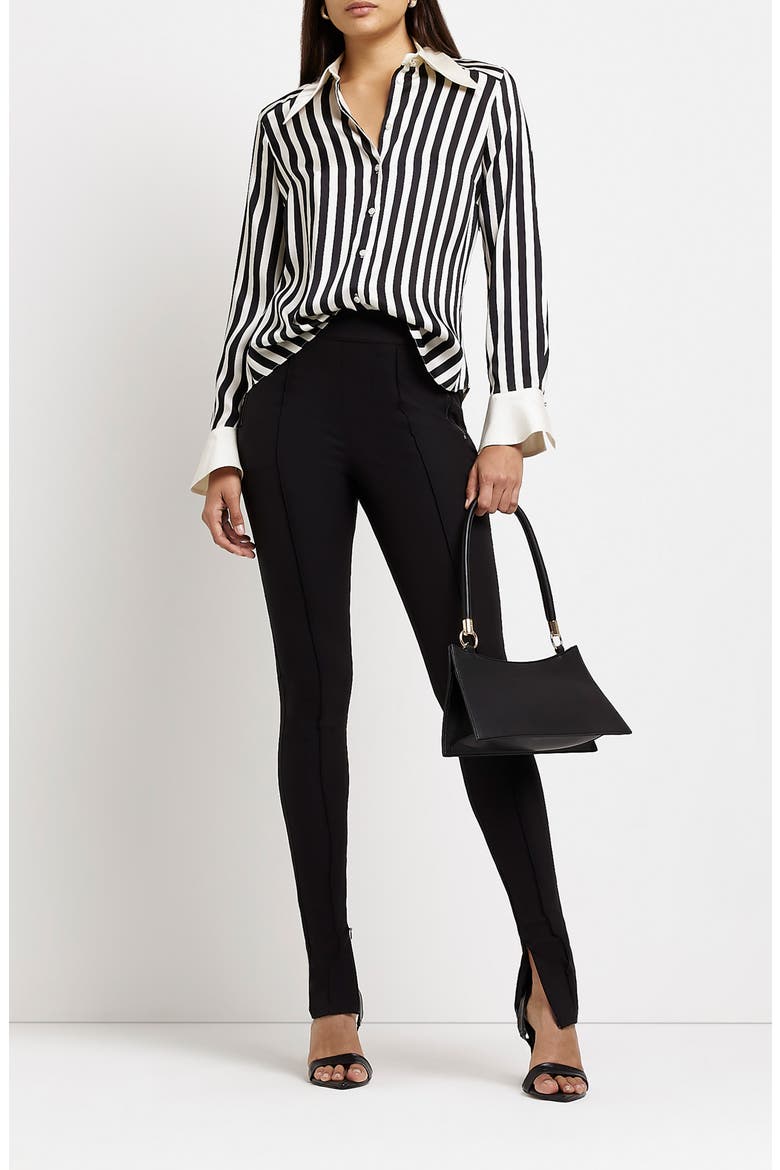 Stripe Satin Button-Up Blouse, Alternate, color, BLACK