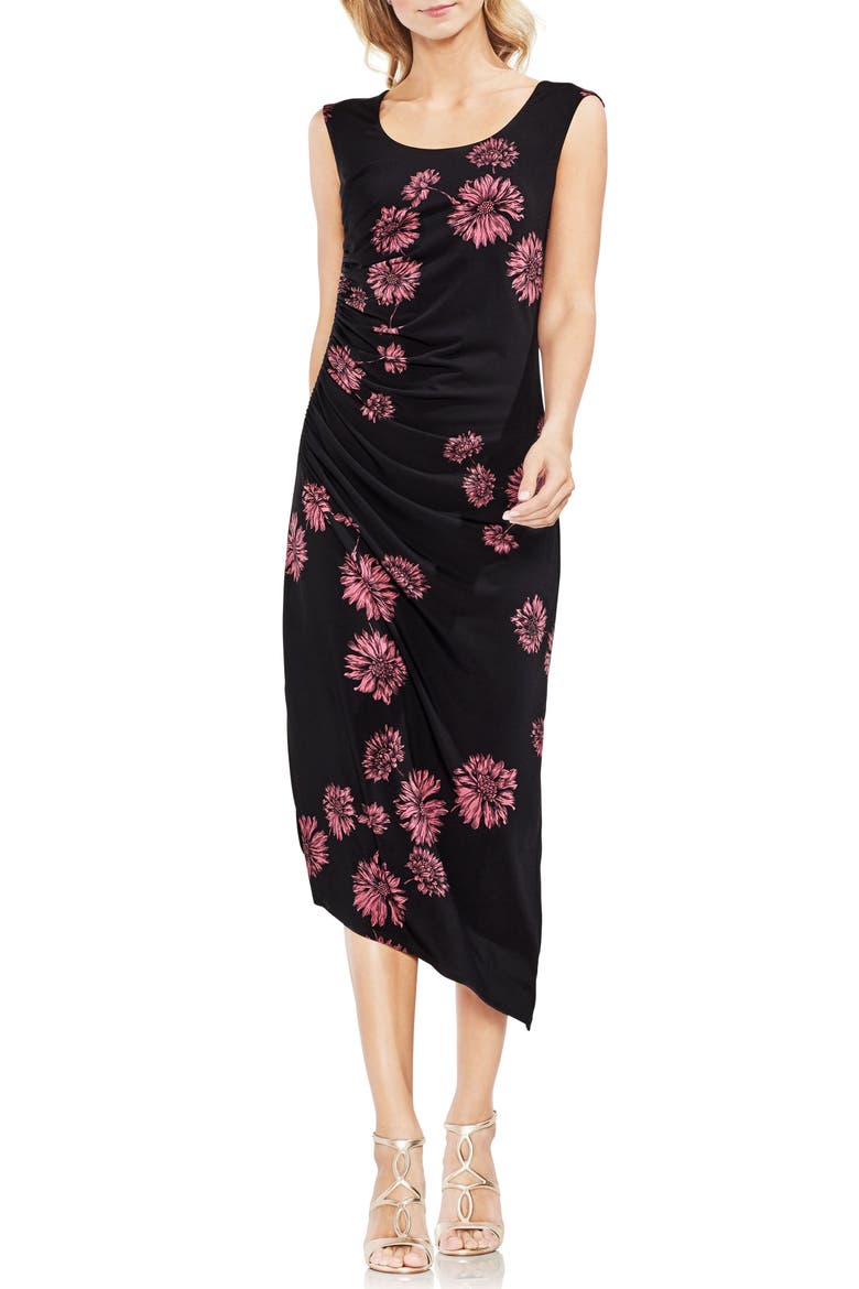 Chateau Floral Side Ruched Body-Con Dress, Main, color, RICH BLACK