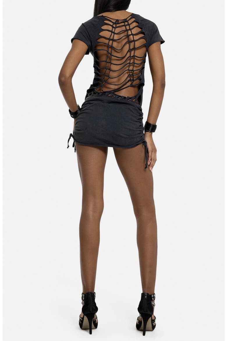 Macramé Back Jersey Minidress, Alternate, color, GREY