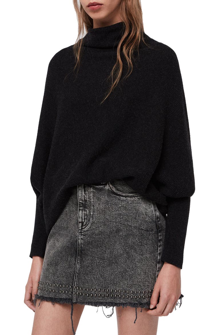 Ridley Funnel Neck Wool & Cashmere Sweater, Alternate, color, CINDER BLACK MARL