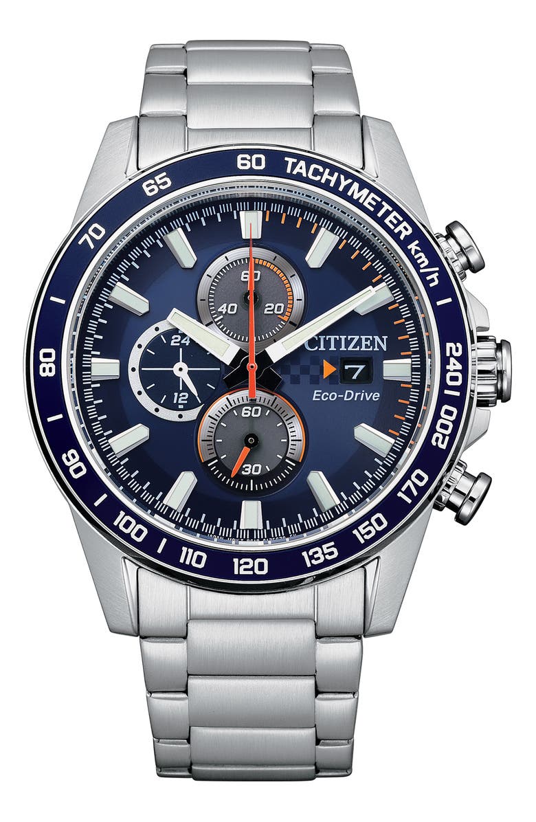 Citizen Eco Drive Chronograph Stainless Steel Bracelet Watch, 44mm, Main, color,