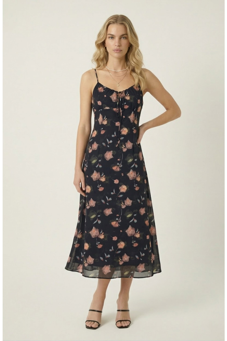 Floral Midi Dress, Main, color, Black