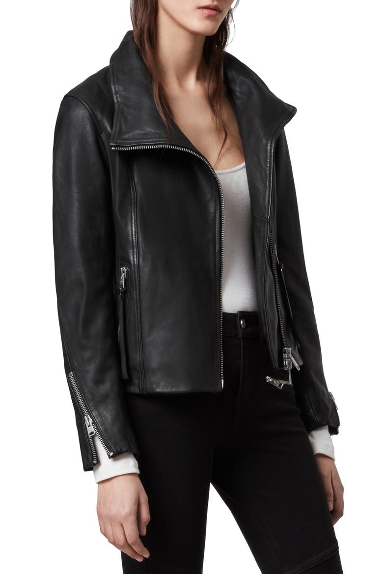 Ellis Leather Biker Jacket, Alternate, color, BLACK