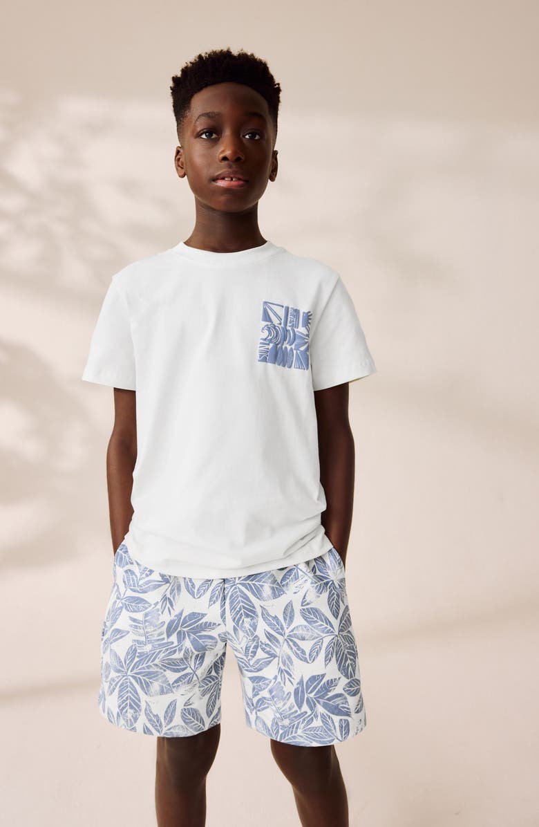 NEXT Kids' T-Shirt & Drawstring Shorts Set, Alternate, color, White/ Blue Surf