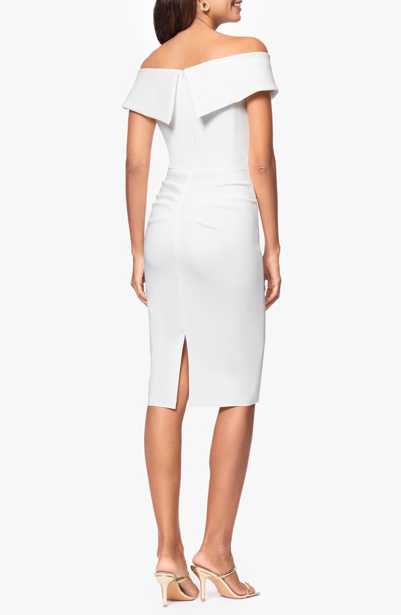 Xscape Evenings Ruffle Off the Shoulder Scuba Knit Cocktail Dress, Alternate, color, Ivory