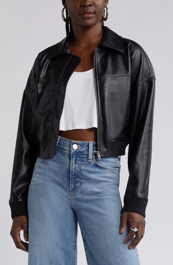 Open Edit Faux Leather Crop Bomber Jacket | Nordstromrack