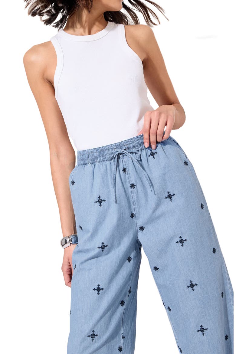 Embroidery Chambray Culottes, Alternate, color, BLUE