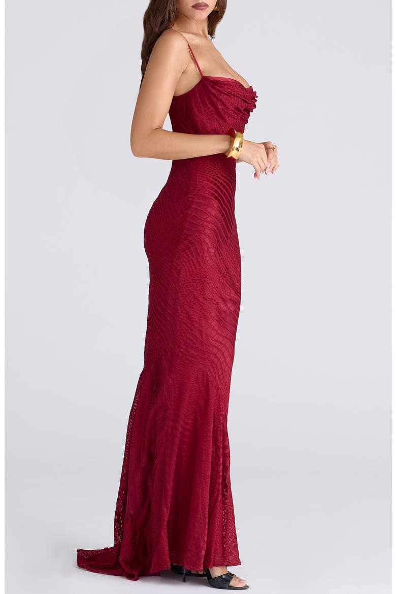 Nalani Satin Burnout Gown, Alternate, color, DEEP RED