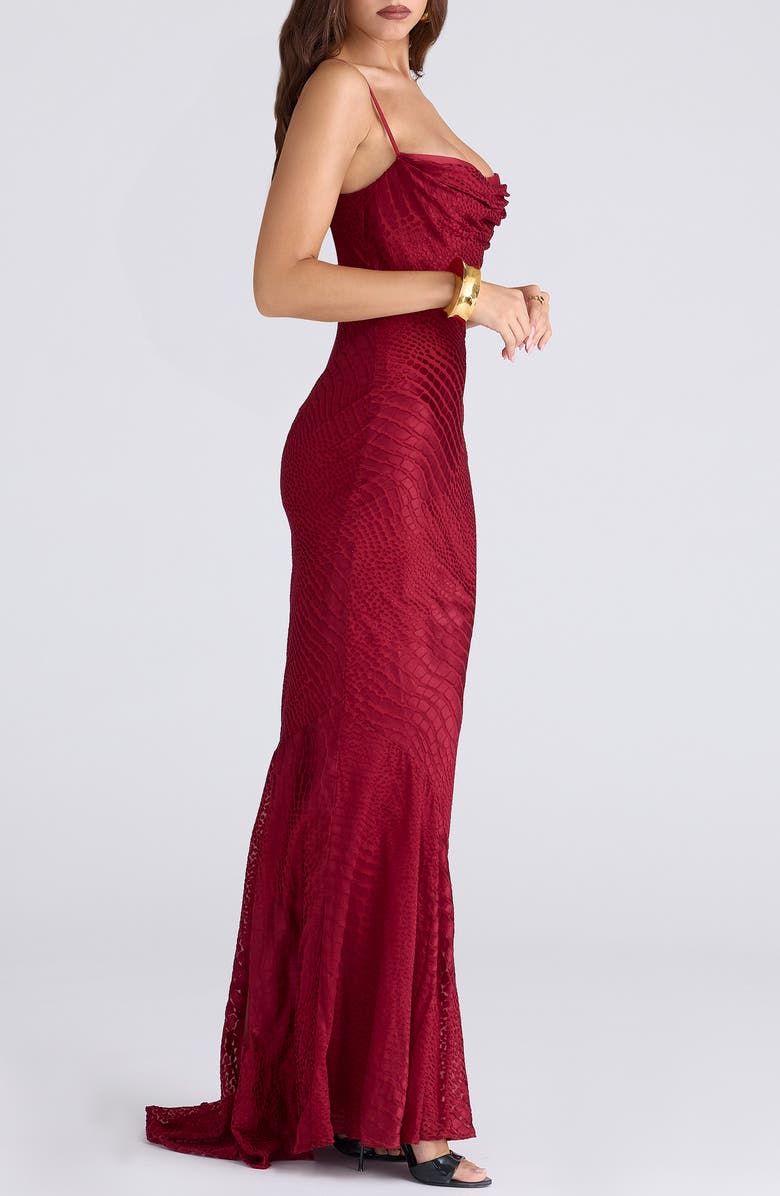 HOUSE OF CB Nalani Satin Burnout Gown, Alternate, color, Deep Red