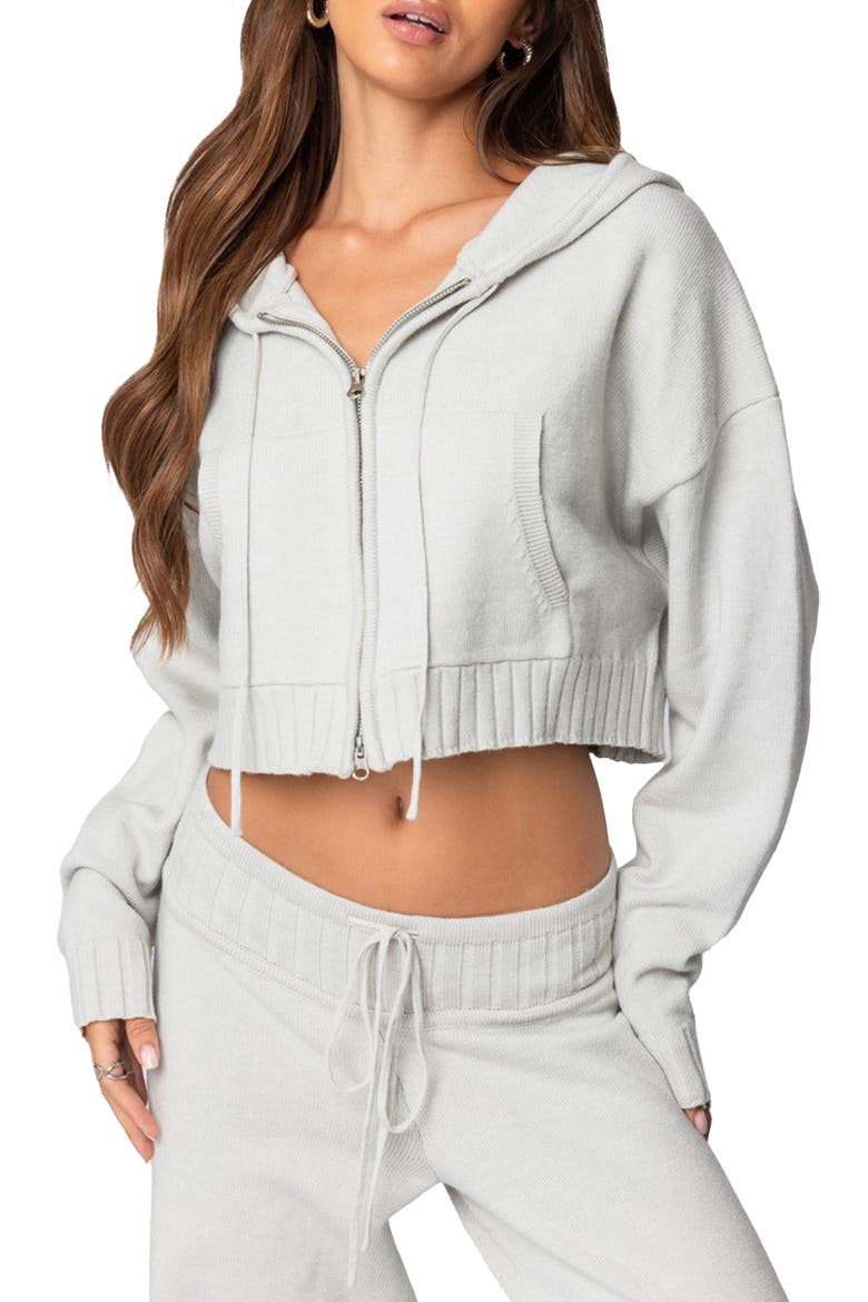 Russell Crop Zip-Up Hoodie, Main, color, LIGHT-GRAY