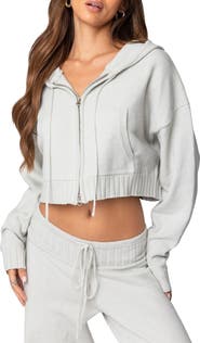EDIKTED Russell Crop Zip-Up Hoodie