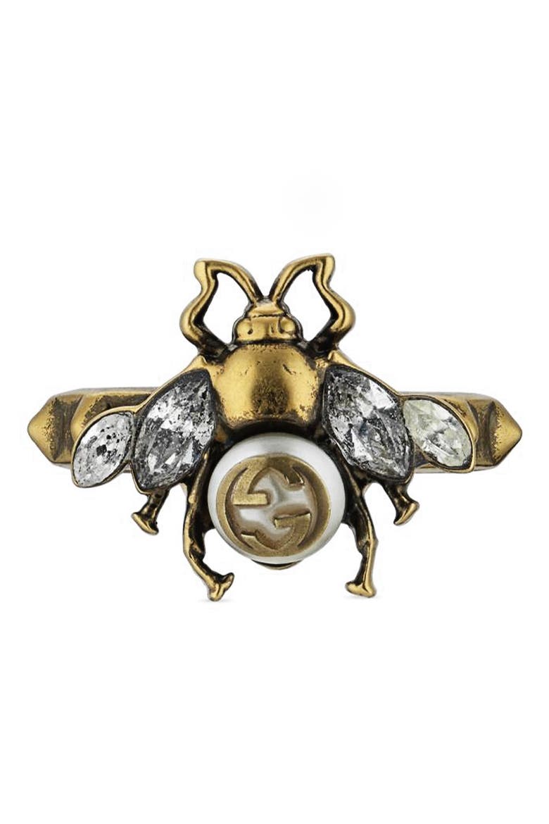 Bee Interlocking-G Ring, Alternate, color, GOLD
