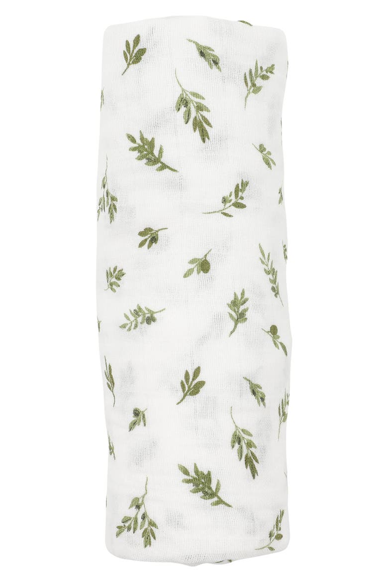 Organic Cotton Muslin Swaddle Blanket, Alternate, color, OLIVE BRANCH