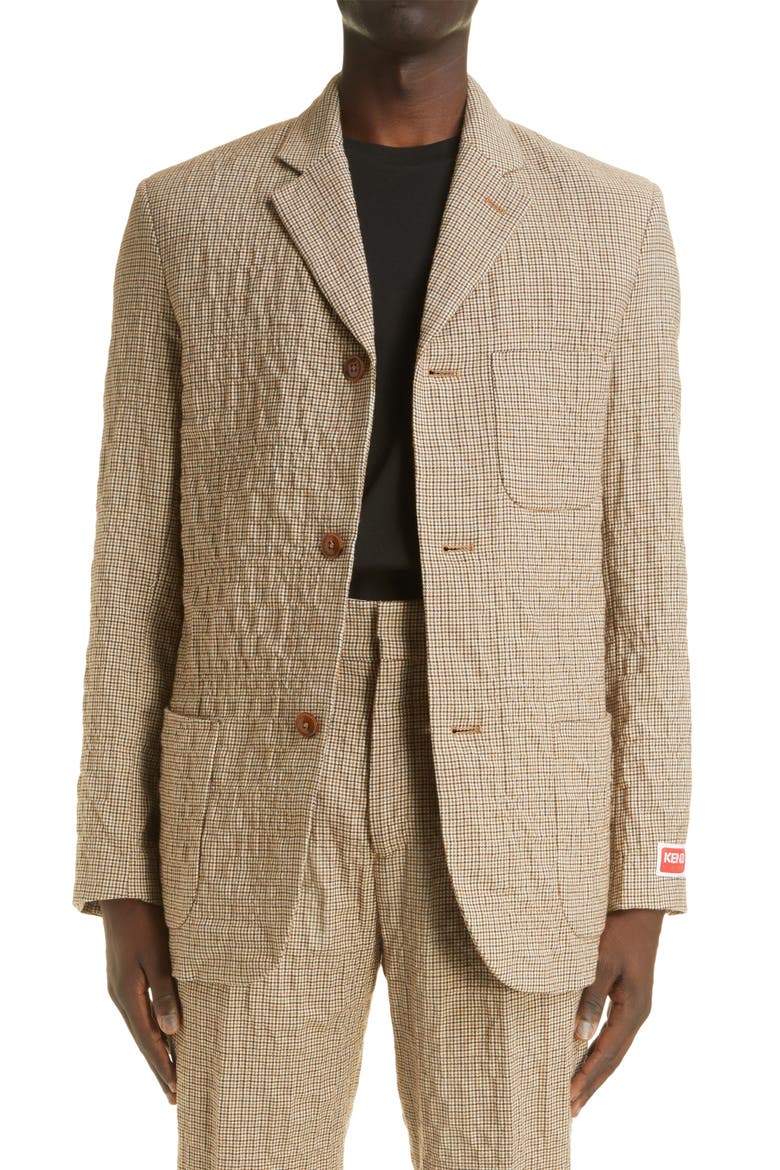 Houndstooth Rumpled Wool Jacket, Main, color, DARK CAMEL