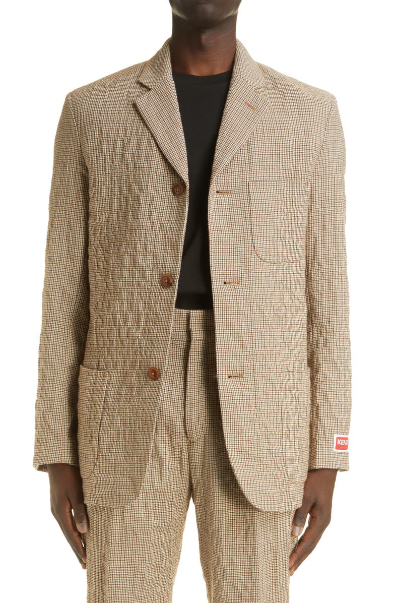 KENZO Houndstooth Rumpled Wool Jacket, Main, color, 