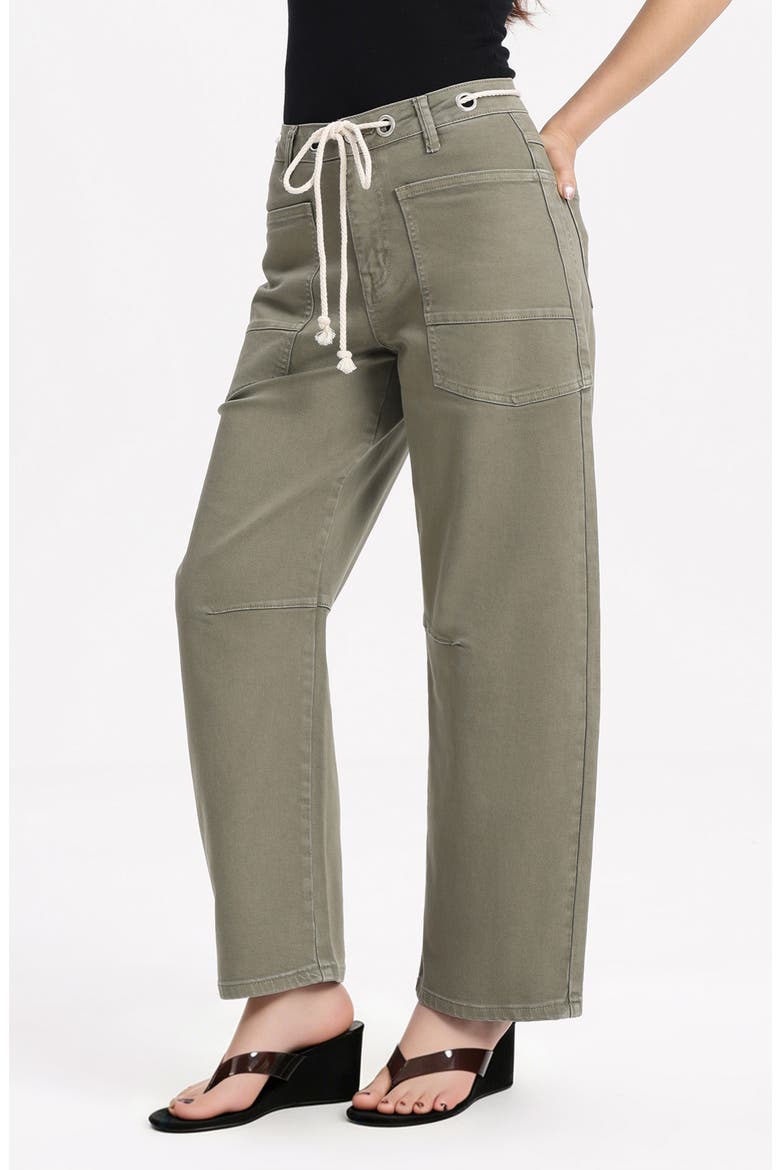 High Waist Drawstring Barrel Leg Jeans, Alternate, color, GREEN