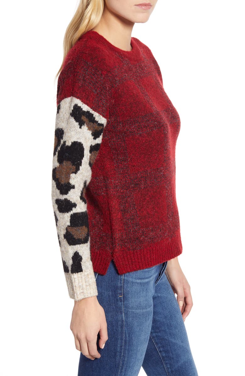 RD Style Leopard Sleeve Sweater, Alternate, color, 