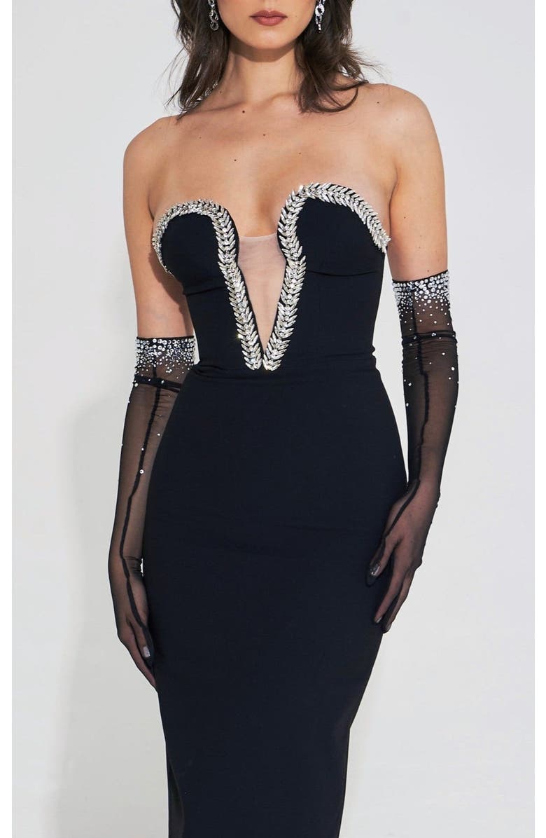 Miss Circle Izzy Crystal Opera-length Gloves, Alternate, color, Black