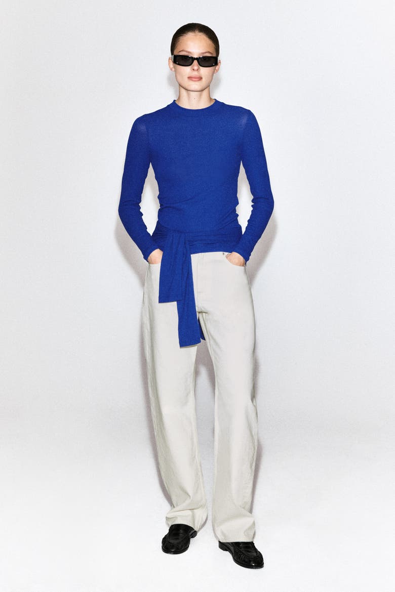 Crepe-jersey Long-sleeved T-shirt, Alternate, color, COBALT BLUE