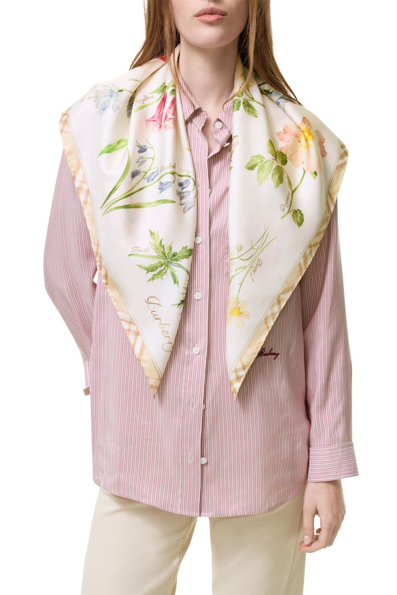 Blooms of Britain Silk Scarf, Main, color, SESAME BEIGE