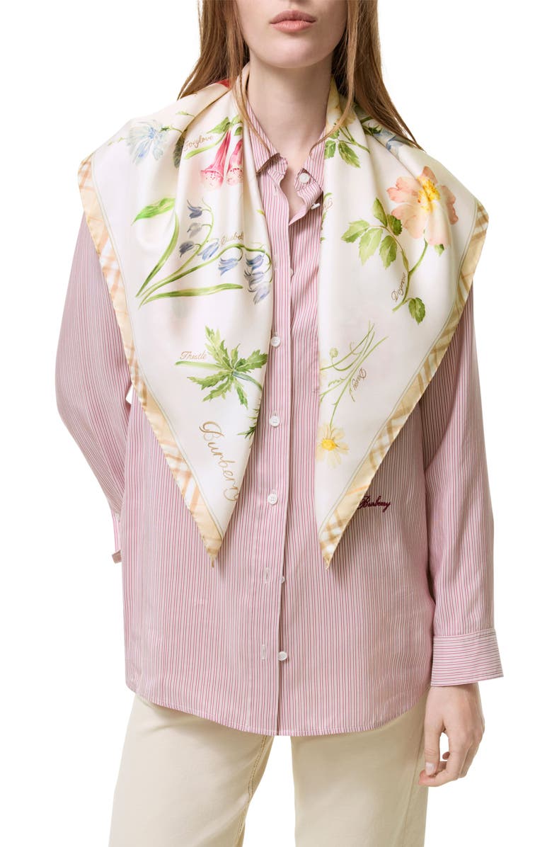 Burberry Blooms of Britain Silk Scarf, Main, color, Sesame Beige