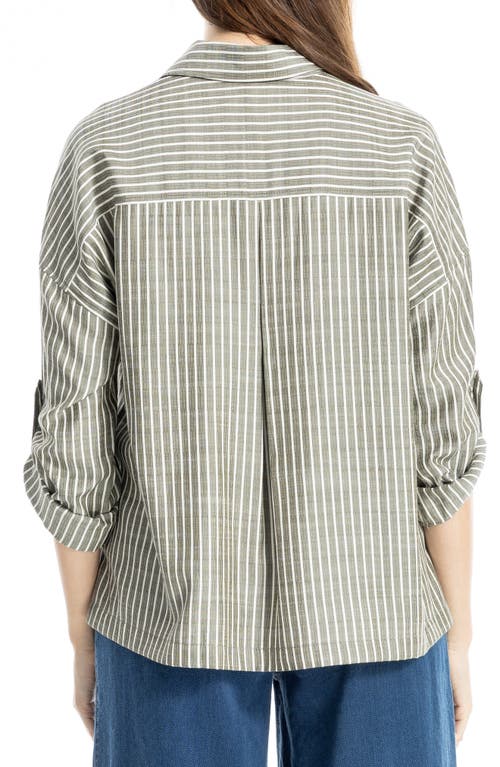 Max Studio Stripe Collared Top In Gray