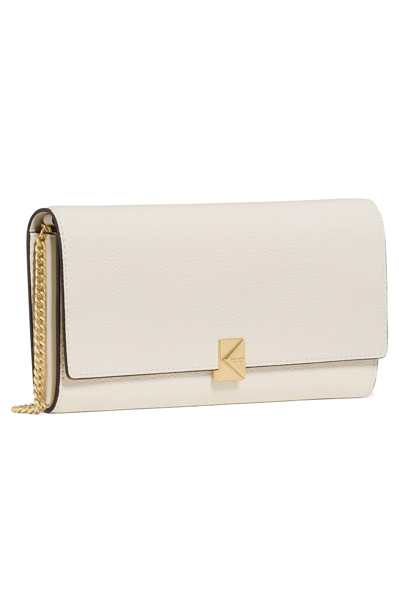 Deco Leather Wallet on a Chain, Alternate, color, CASHEW MILK