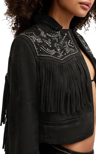 Corinna Embellished Fringe Suede Crop Jacket