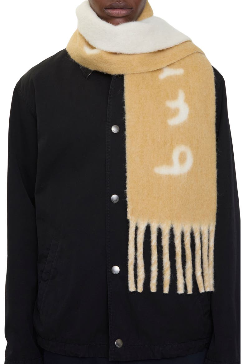 Logo Text Jacquard Reversible Alpaca & Wool Blend Fringe Scarf, Alternate, color, SAND