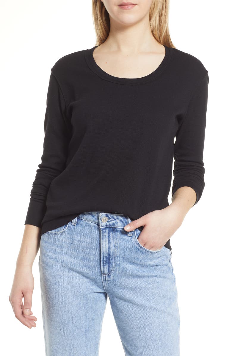 Caslon<sup>®</sup> Scoop Neck Long Sleeve Raw Edge Thermal Top, Main, color,