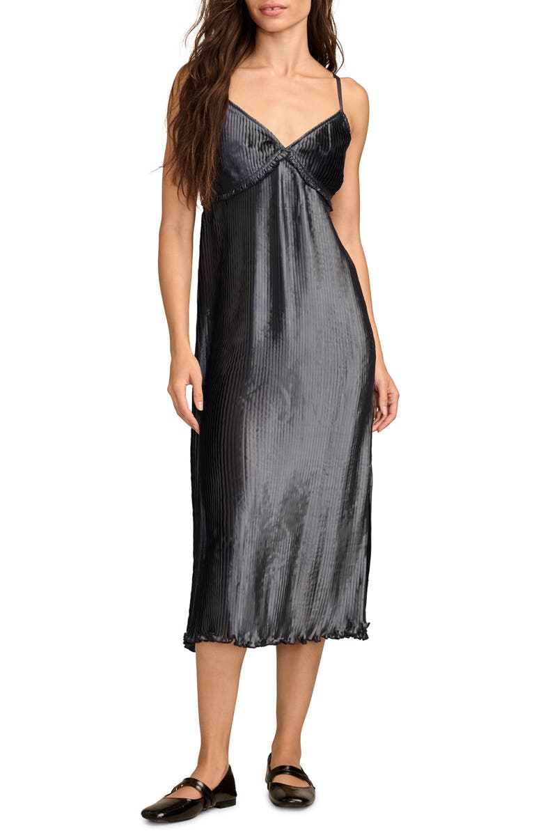 Lucky Brand Pleated Satin Midi Dress, Main, color, Mood Indigo