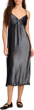 Lucky Brand Pleated Satin Midi Dress
