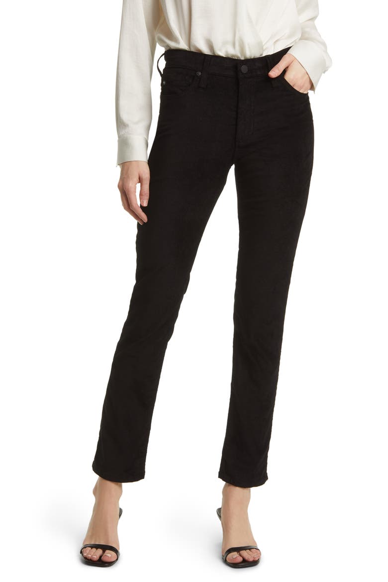Mari High Waist Slim Ankle Straight Leg Jeans, Main, color, SUPER BLACK