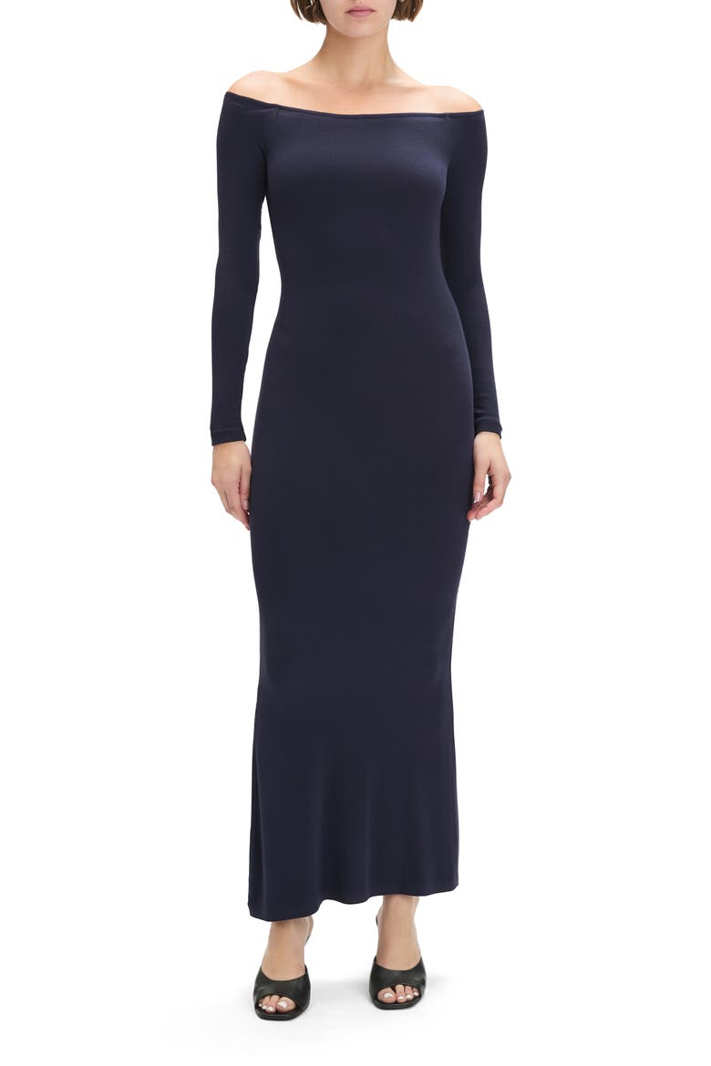 The Sara Off the Shoulder Long Sleeve Maxi Dress, Main, color, NAVY