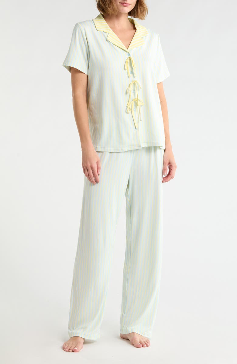 French Connection Striped Notch Collar Pajamas, Main, color, Salt Water