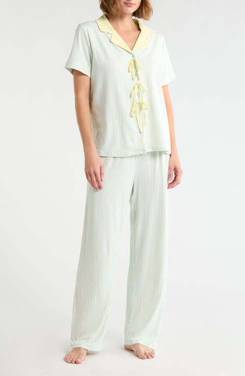 Striped Notch Collar Pajamas